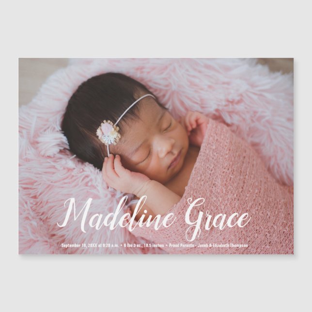 Elegant Baby Name Script Photo Birth announcement (Front)