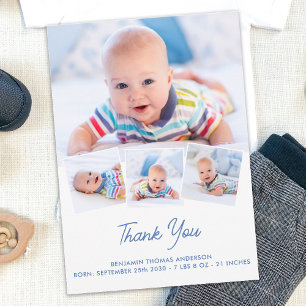 Elegant Baby Personalised 4 Photo Collage Newborn Thank You Card