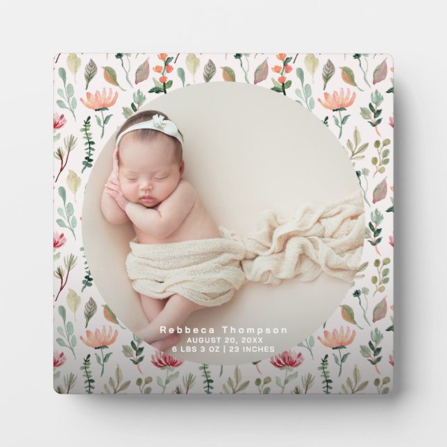 Elegant Baby Photo Birth Announcement Keepsake  Plaque (Front)