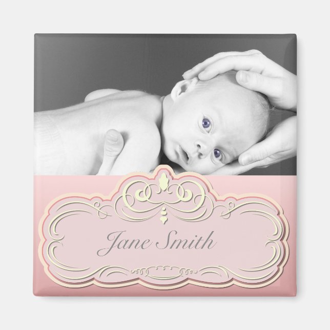 Elegant Baby Photo Keepsake - Pink Magnet (Front)