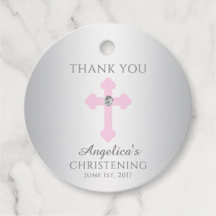 Elegant Baby Pink Cross Baptism/Christening Girl Favour Tags