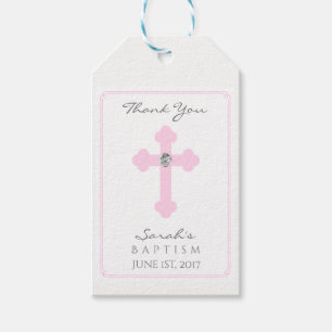 Elegant Baby Pink Cross Baptism/Christening Girl Gift Tags