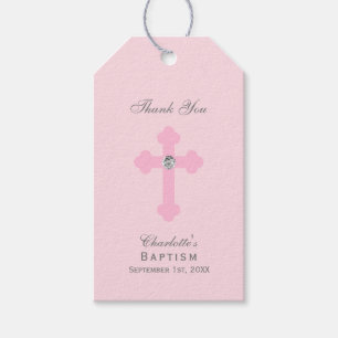 Elegant Baby Pink Cross Baptism/Christening Girl Gift Tags