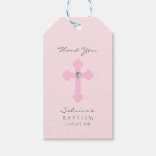 Elegant Baby Pink Cross Baptism/Christening Girl Gift Tags
