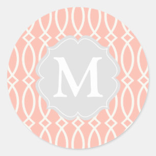 Elegant Baby Pink Modern Trellis Personalised Classic Round Sticker