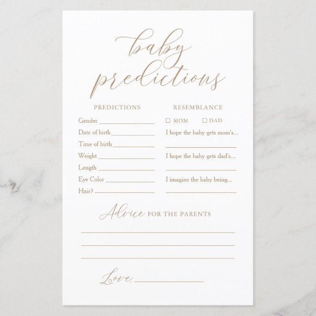 Elegant Baby Predictions Advice Baby Shower Game (Front)