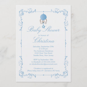 Elegant Baby Rattle Boy Baby Shower Invitation