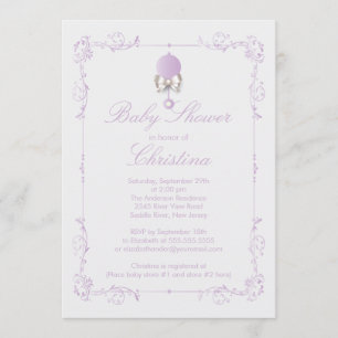 Elegant Baby Rattle Girl Baby Shower Invitation