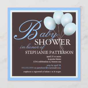 Elegant Baby Shower Blue Balloons Invitation