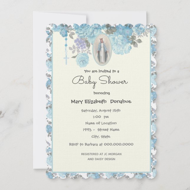 Elegant  Baby Shower Blue Floral Religious  Invitation (Front)