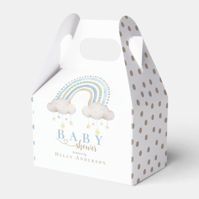 Elegant Baby Shower Blue Whimsical Rainbow Boho  Favour Box (Front Side)