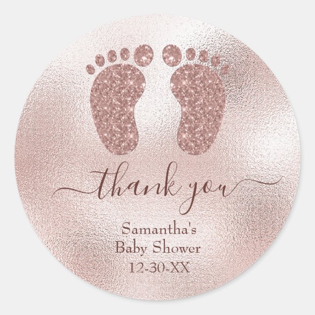 Elegant Baby Shower Blush Pink Baby Feet Thank You Classic Round Sticker (Front)