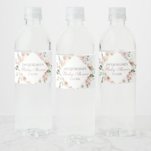 Elegant Baby Shower Blush Pink Floral Custom Water Bottle Label