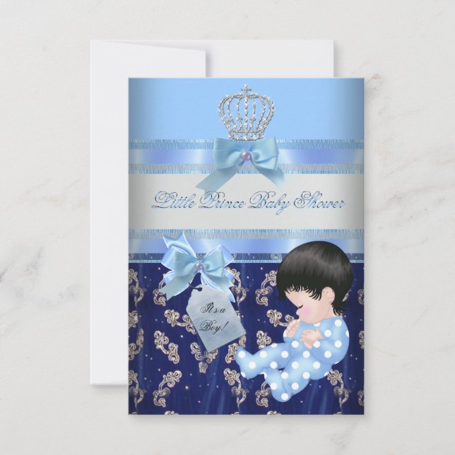 Elegant Baby Shower Boy Blue Little Prince Crown 2 Invitation (Front)