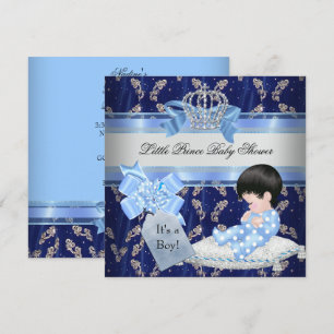 Elegant Baby Shower Boy Blue Little Prince Crown Invitation