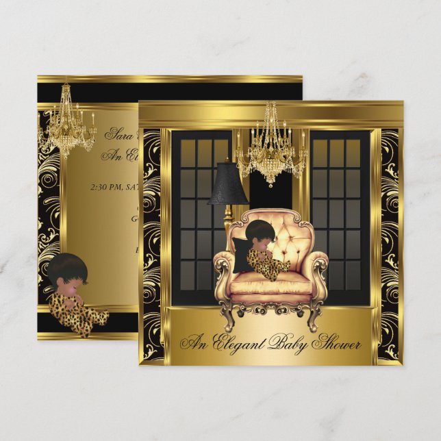 Elegant Baby Shower Chandelier Gold Chair 3A Invitation (Front/Back)