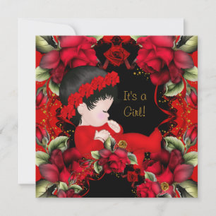 Elegant Baby Shower Girl Red Rose Flowers 2 Invitation