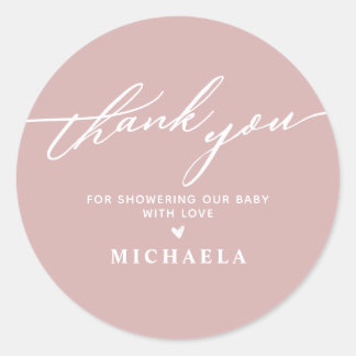 Elegant Baby Shower Handwritten Script Thank You Classic Round Sticker