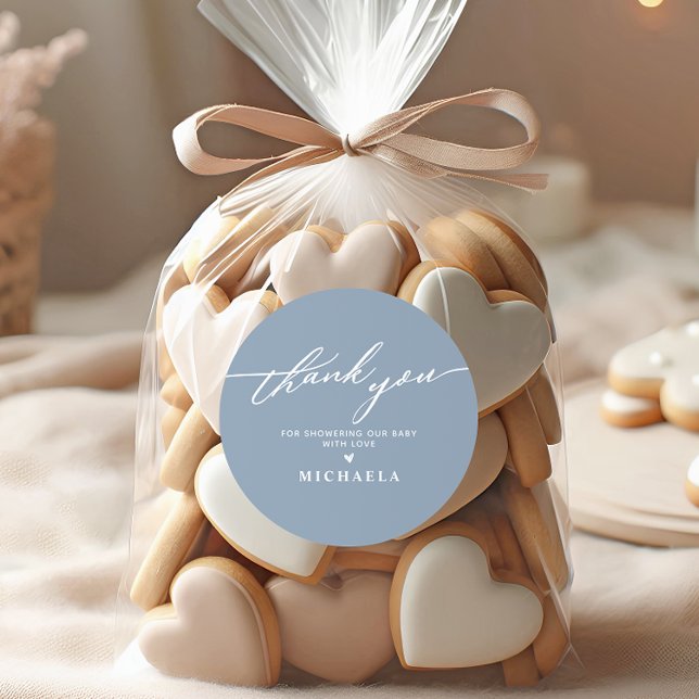 Elegant Baby Shower Handwritten Script Thank You Classic Round Sticker (Creator Uploaded)