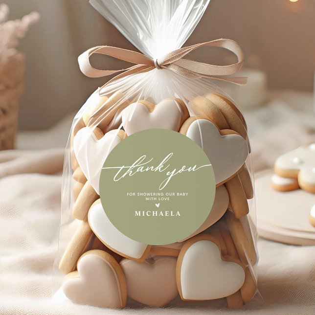 Elegant Baby Shower Handwritten Script Thank You Classic Round Sticker (Creator Uploaded)