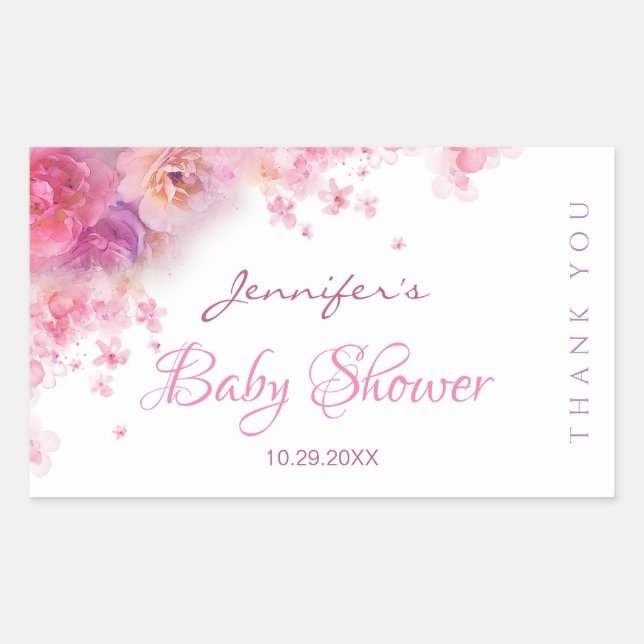 Elegant Baby Shower Handwritten Script Watercolor Rectangular Sticker (Front)