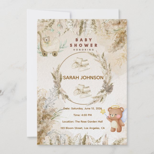 Elegant Baby Shower Invitation | Pink Floral (Front)