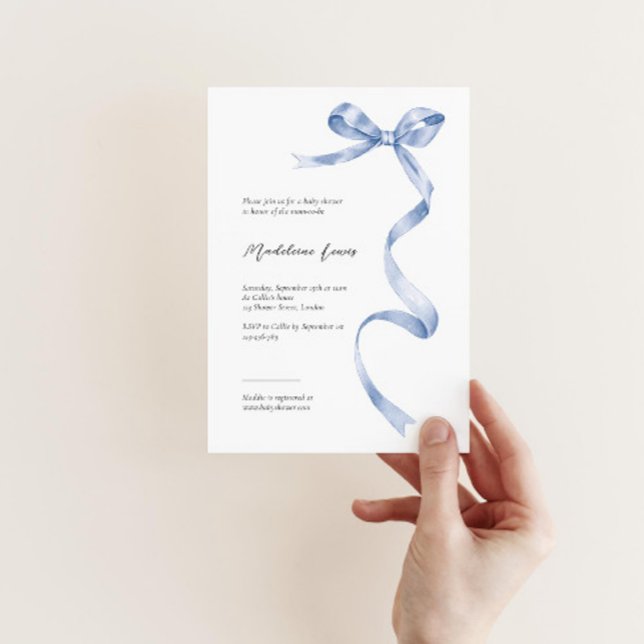 Elegant baby shower invitation with blue ribbon (Creator Uploaded)