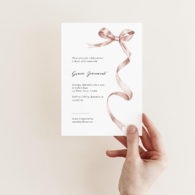 Elegant baby shower invitation with pink ribbon (Creator Uploaded)