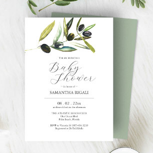 Elegant Baby Shower Invitations Watercolor Olive