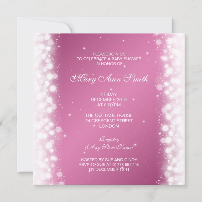 Elegant Baby Shower Magic Sparkle Pink Invitation (Front)