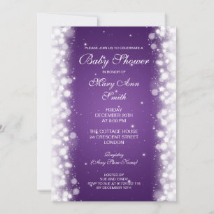 Elegant Baby Shower Magic Sparkle Purple Invitation