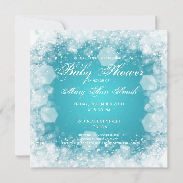 Elegant Baby Shower Night Sparkle Turquoise Invitation (Front)