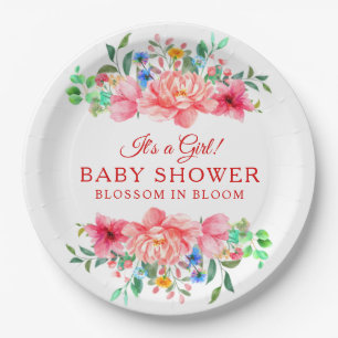 Elegant Baby Shower Pink Rose Flower Paper Plate