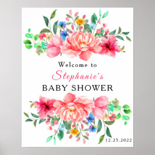 Elegant Baby Shower Pink Rose Flower Poster