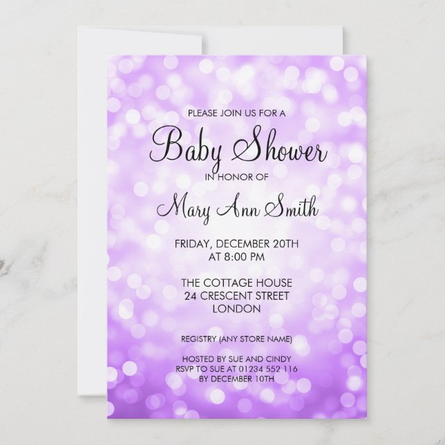 Elegant Baby Shower Purple Glitter Lights Invitation (Front)