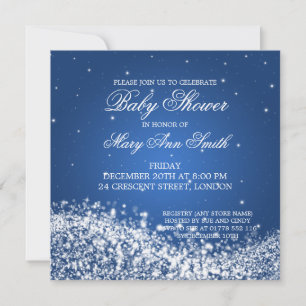 Elegant Baby Shower Sparkling Wave Blue Invitation