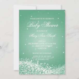 Elegant Baby Shower Sparkling Wave Mint Invitation