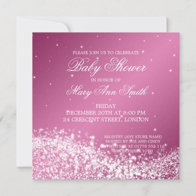 Elegant Baby Shower Sparkling Wave Pink Invitation (Front)