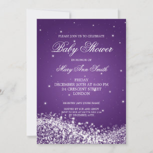 Elegant Baby Shower Sparkling Wave Purple Invitation
