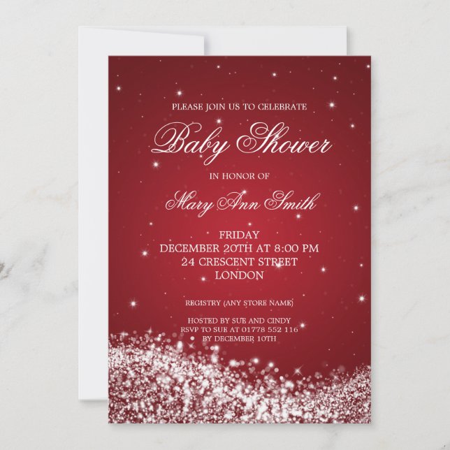 Elegant Baby Shower Sparkling Wave Red Invitation (Front)
