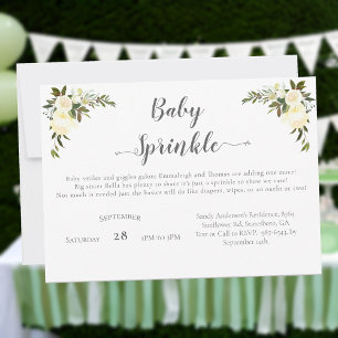 Elegant Baby Shower Sprinkle White Roses Floral Invitation