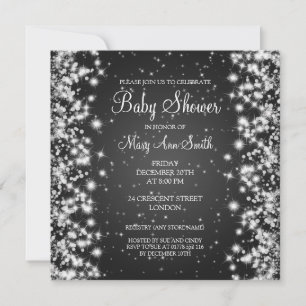 Elegant Baby Shower Winter Sparkle Black Invitation