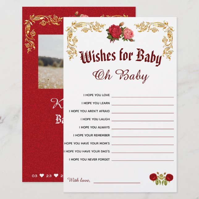 Elegant Baby Shower Wishes for Baby Game Card (Front/Back)