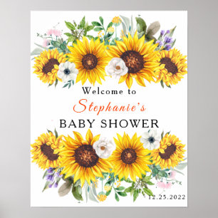 Elegant Baby Shower Yellow Sunflower Flower Poster