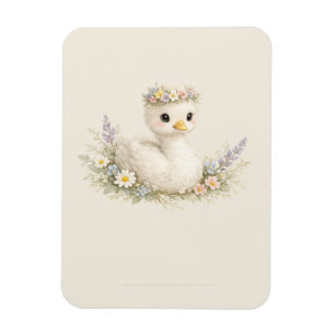 Elegant Baby Swan Wildflower Watercolor Stationery Magnet