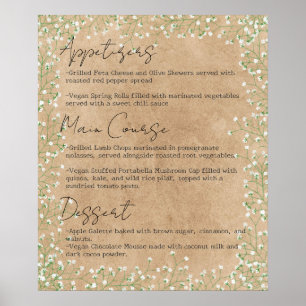Elegant Baby's Breath Floral Boho Wedding Menu Poster