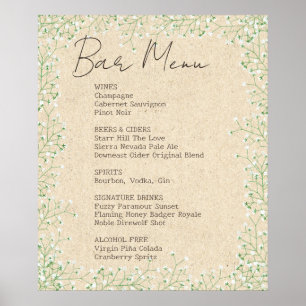 Elegant Baby's Breath Floral Wedding Bar Menu Sign