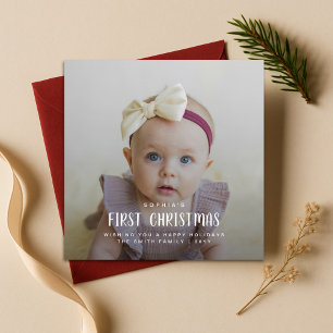 Elegant Baby's First Christmas Red Photo Family Holiday Card