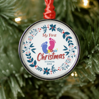 Elegant Baby's First Christmas with Name Metal Tree Decoration