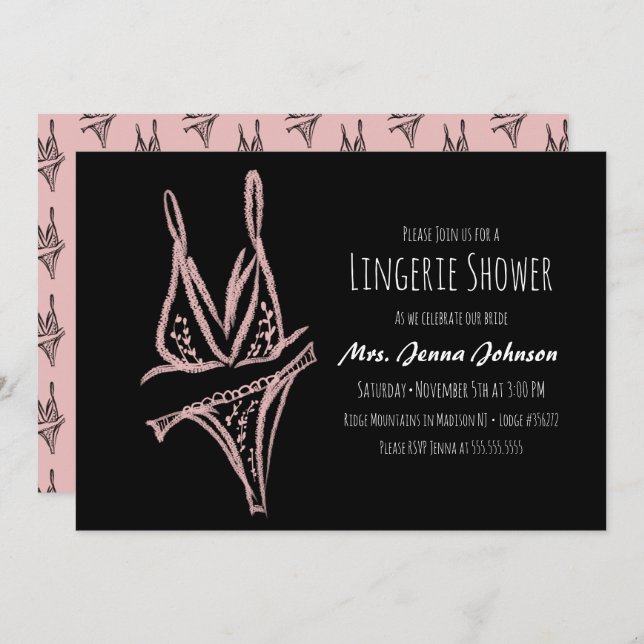 Elegant Bachelorette Lingerie Bridal Shower Pink (Front/Back)